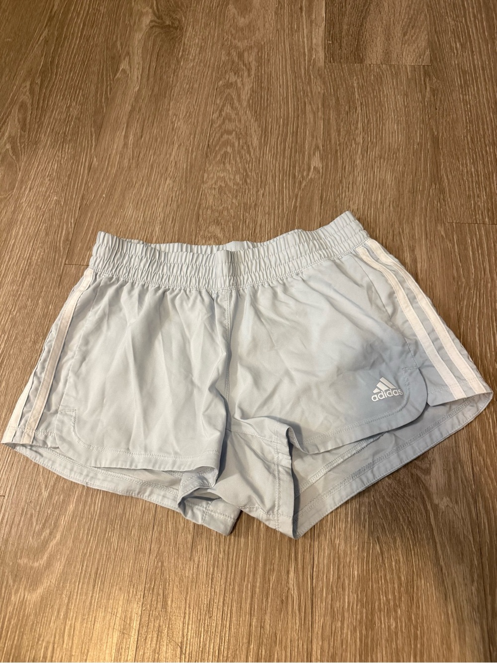 adidas Light Blue Women's Athletic Shorts with White Stripes